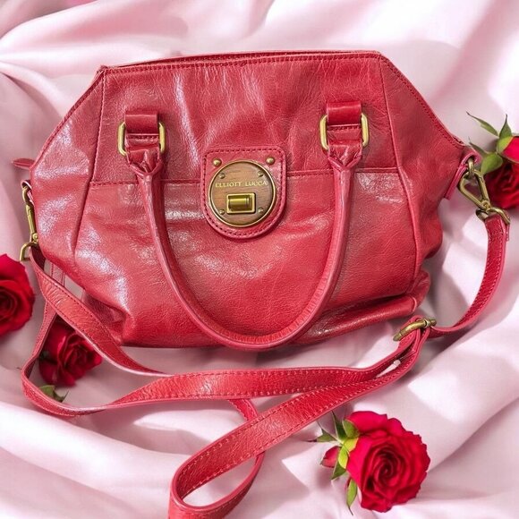 Elliott Lucca Red Leather Crossbody Bag Gold Hardware Adjustable Strap Boho Chic - Picture 1 of 11